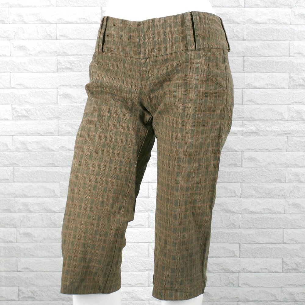 MORRISSEY Y? Capri Pants Plaid Long Bermuda Knickers Tan Olive Summer Preppy 2